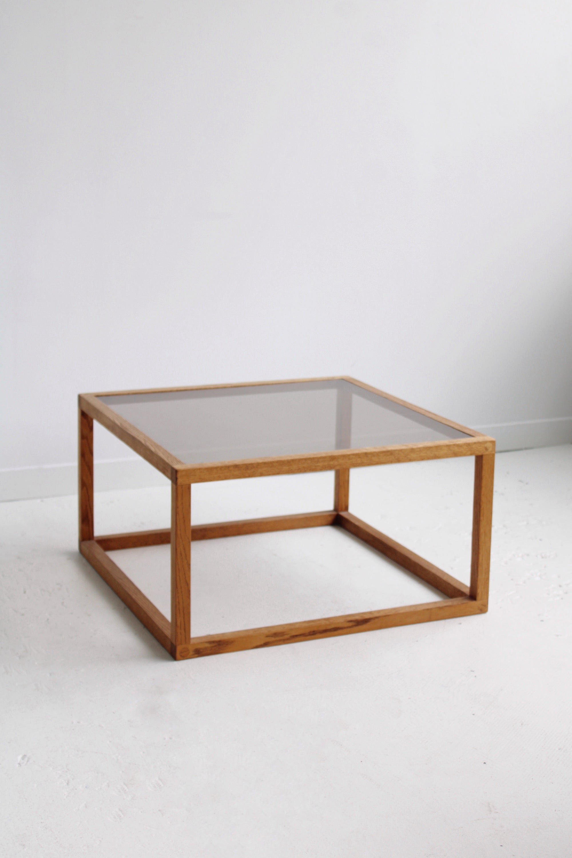 Square Oak & Smoked Glass Coffee Table In The Comfort Of