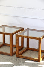 Load image into Gallery viewer, Square Oak & Glass Side Tables