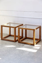 Load image into Gallery viewer, Square Oak & Glass Side Tables