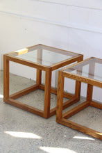 Load image into Gallery viewer, Square Oak & Glass Side Tables