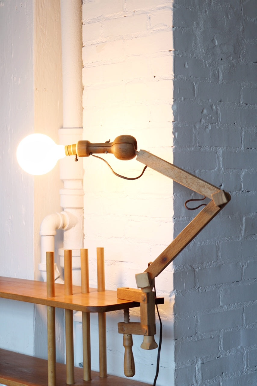 Large Adjustable Articulating Wood Clamp Lamp In The Comfort Of
