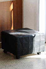 Load image into Gallery viewer, Danish Black Patchwork Leather Ottoman