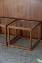 Load image into Gallery viewer, Square Oak & Glass Side Tables