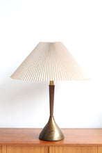 Load image into Gallery viewer, Mid Century Brass &amp; Walnut Table Lamp
