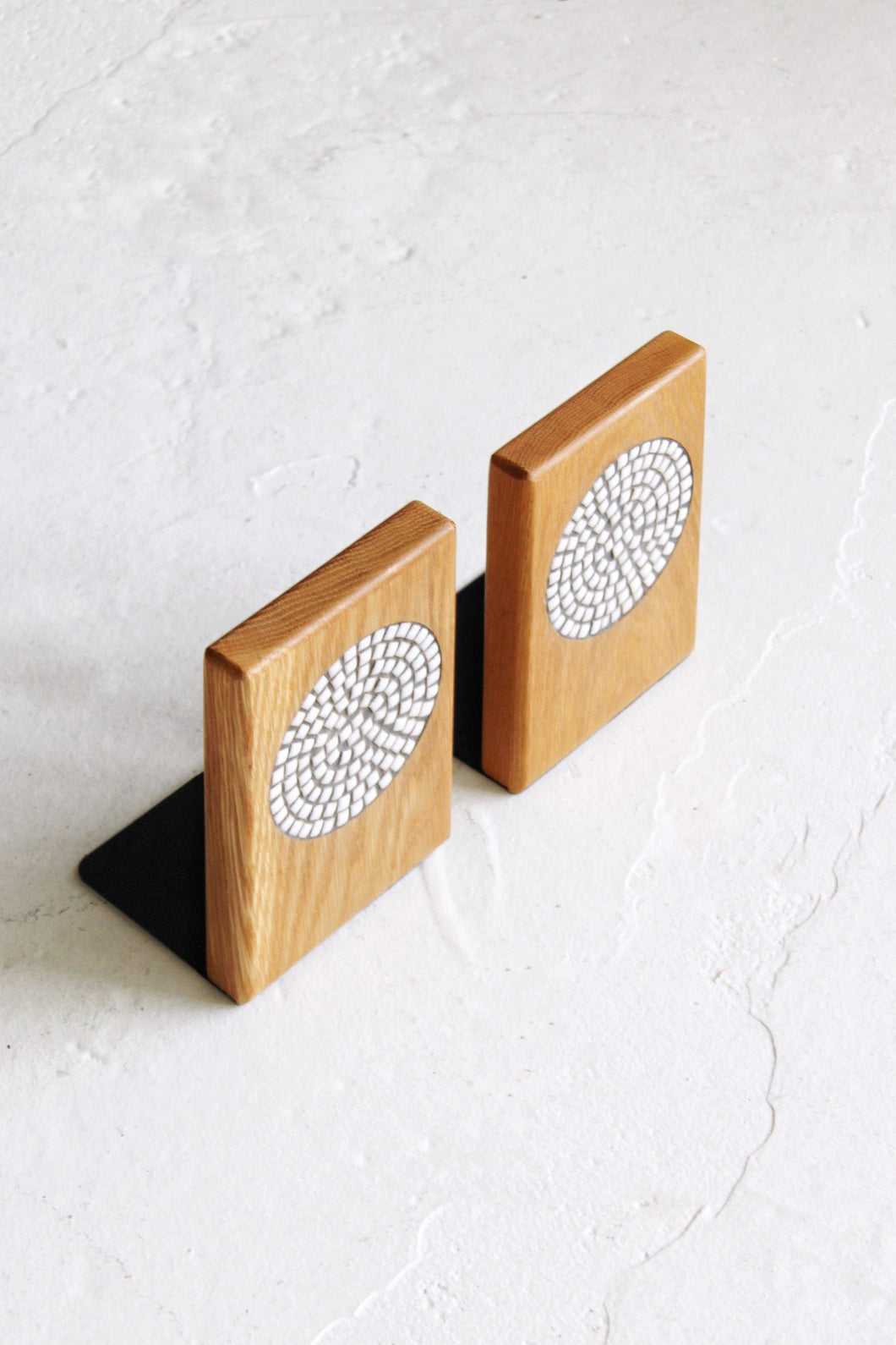 Martz Tile & Oak Bookends By Marshall Studios
