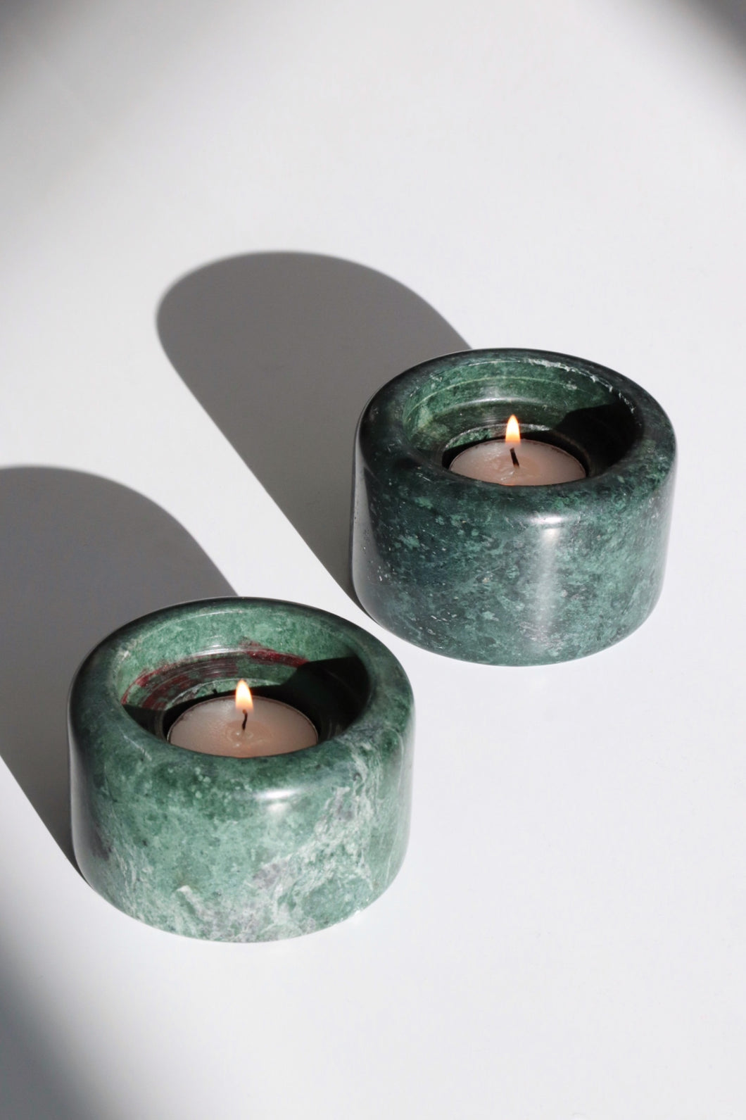 Green Marble Candle Holder - Pair