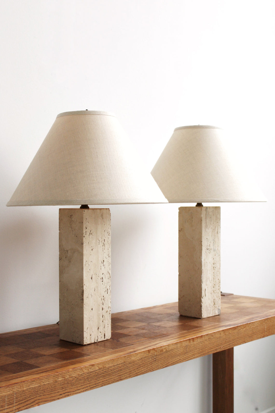 Travertine Lamp Pair