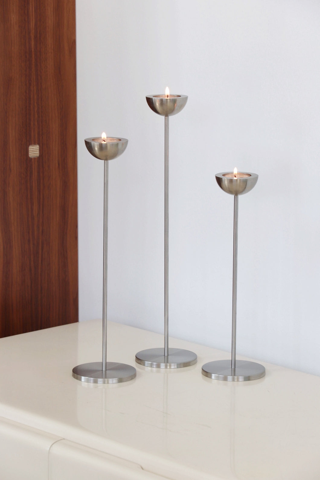 Danish Chrome Candlestick Holder Set