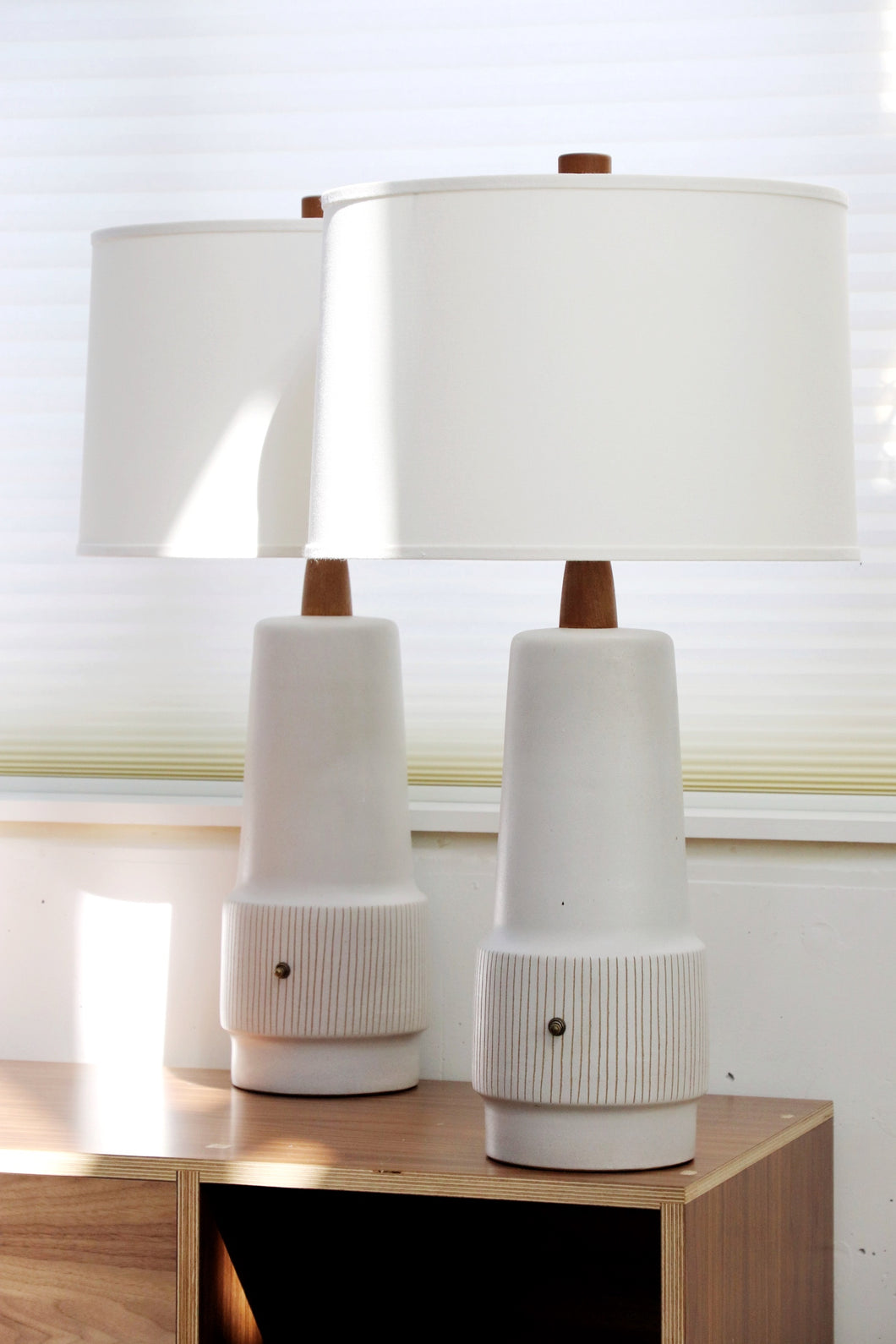 Large Martz Ceramic & Walnut Lamp By Marshall Studios