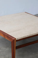Load image into Gallery viewer, Mid Century Walnut &amp; Travertine Coffee Table
