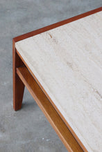 Load image into Gallery viewer, Mid Century Walnut &amp; Travertine Coffee Table

