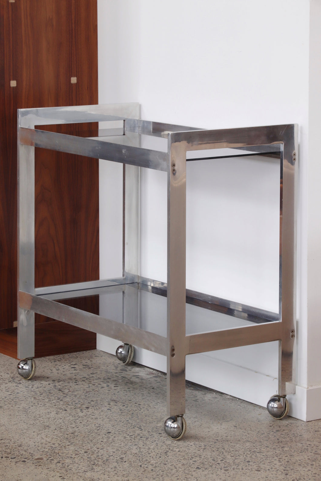 Aluminum & Smoked Glass Bar Cart