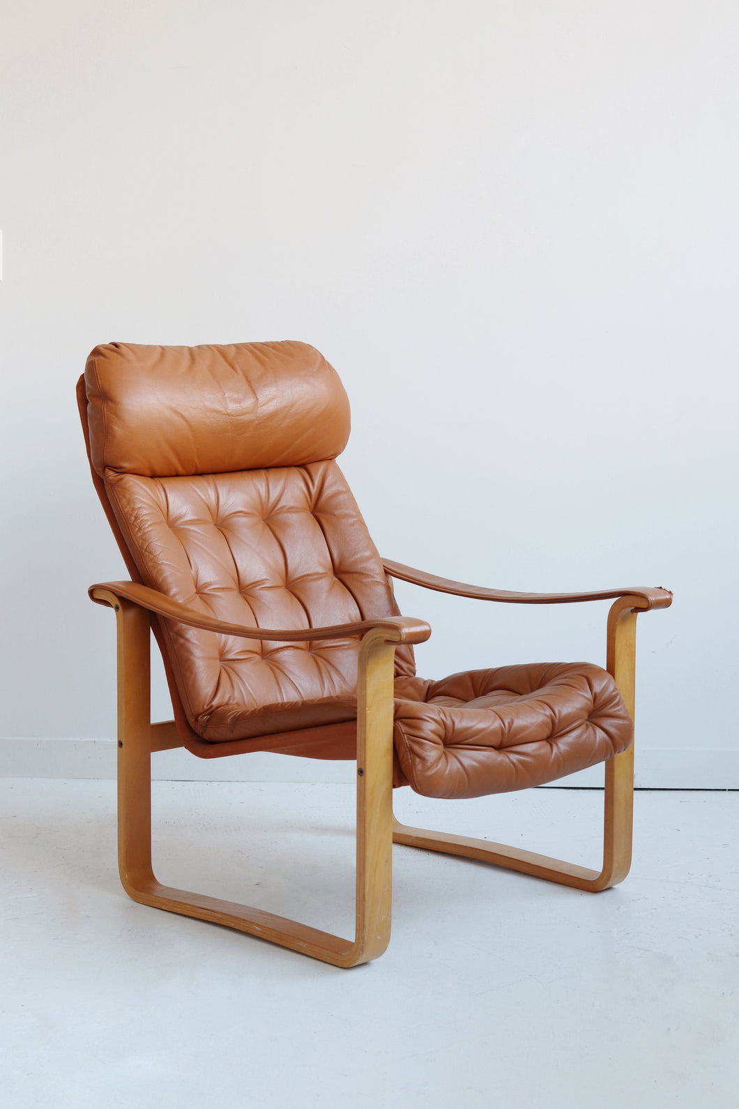 70's Finnish Leather Bentwood Lounge Chair
