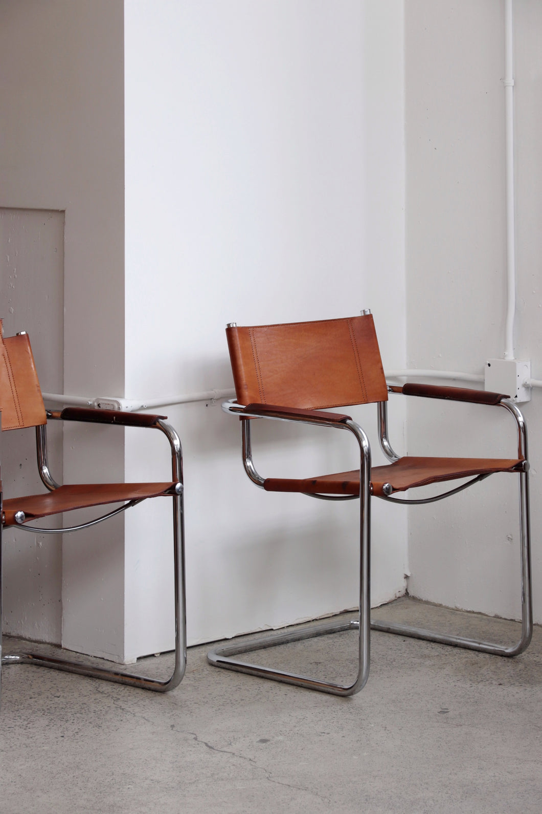 Mart Stam Cognac Leather Cantilever Chairs