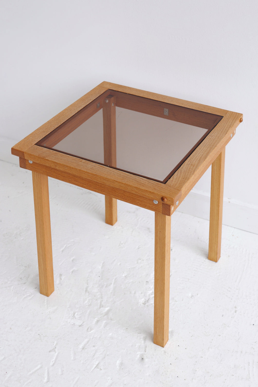 Handmade Side Table W/ Smoked Glass