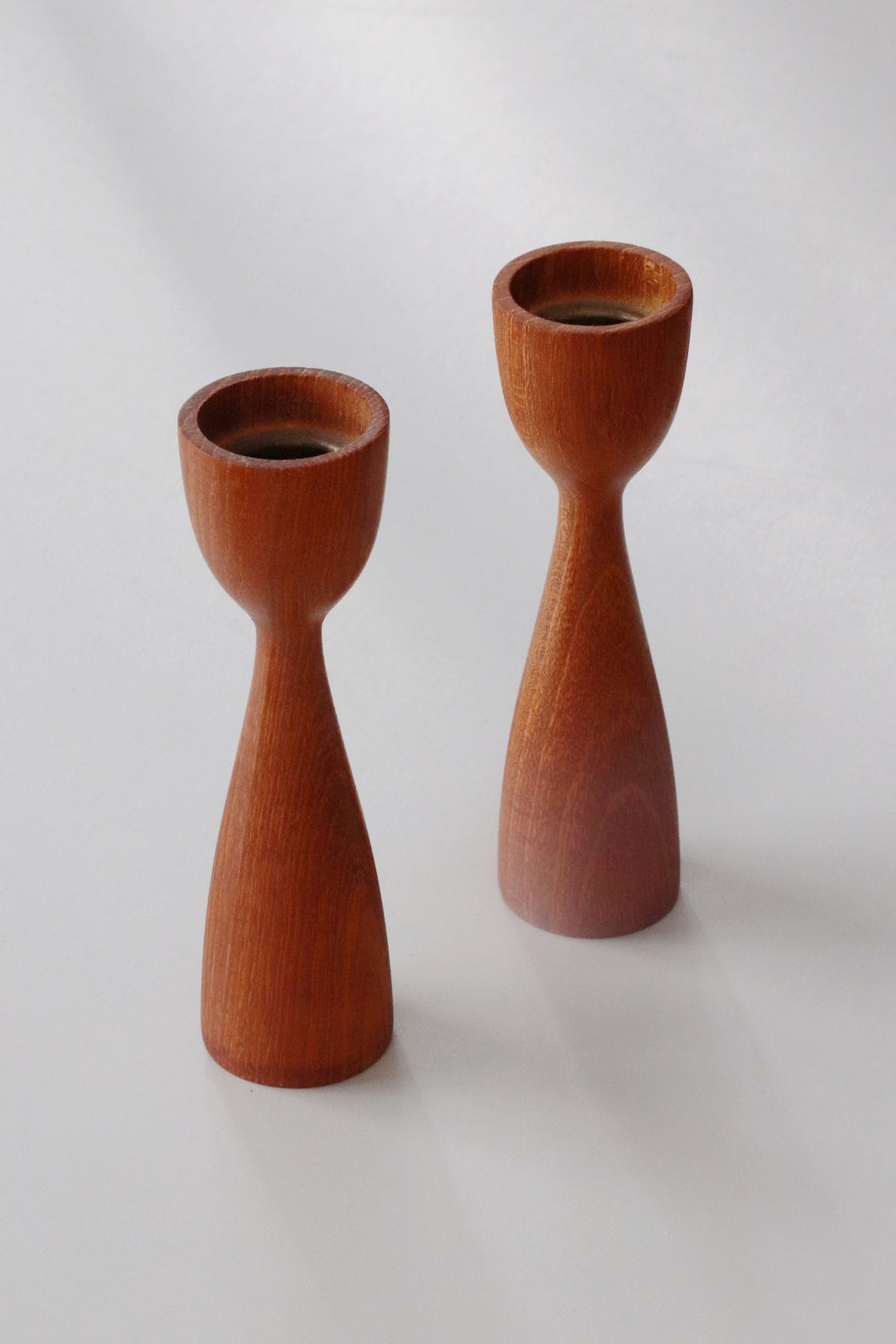 Short Teak Candlestick Holders