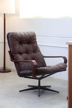 Load image into Gallery viewer, Danish Modern Leather Patchwork Swivel Chair
