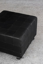 Load image into Gallery viewer, Danish Black Patchwork Leather Ottoman
