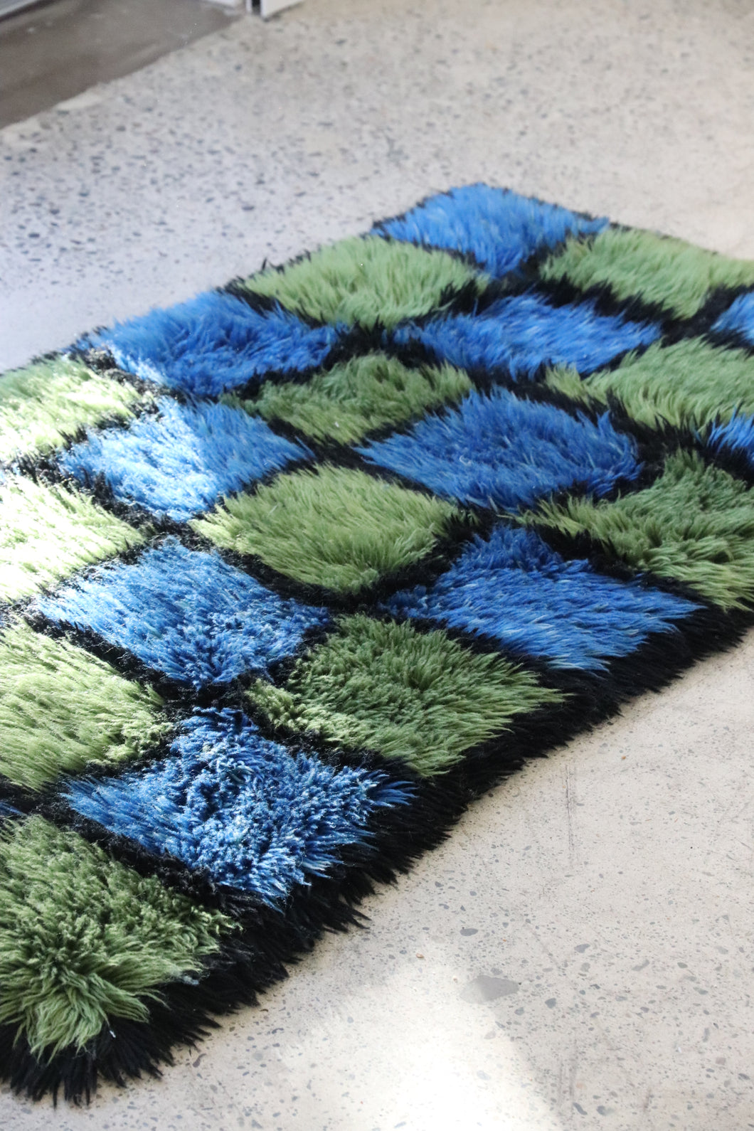 Vintage High Pile Checkered Rug