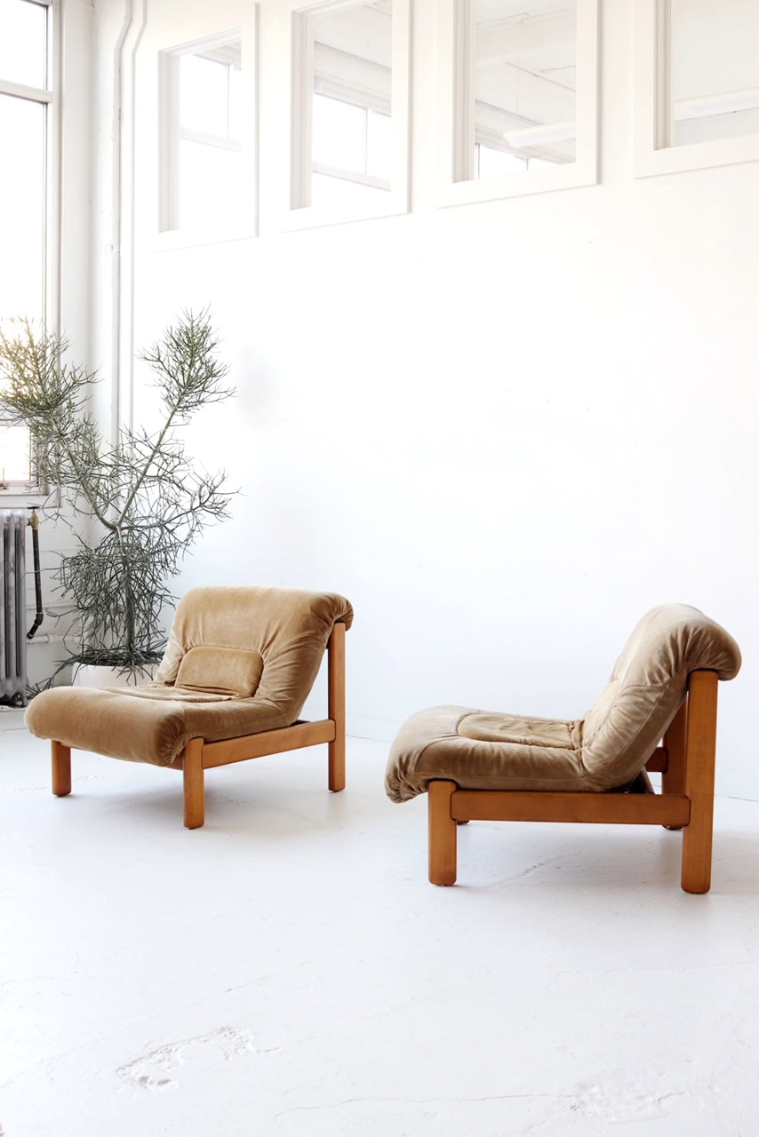 Mid Century Suede & Teak Lounge Chair