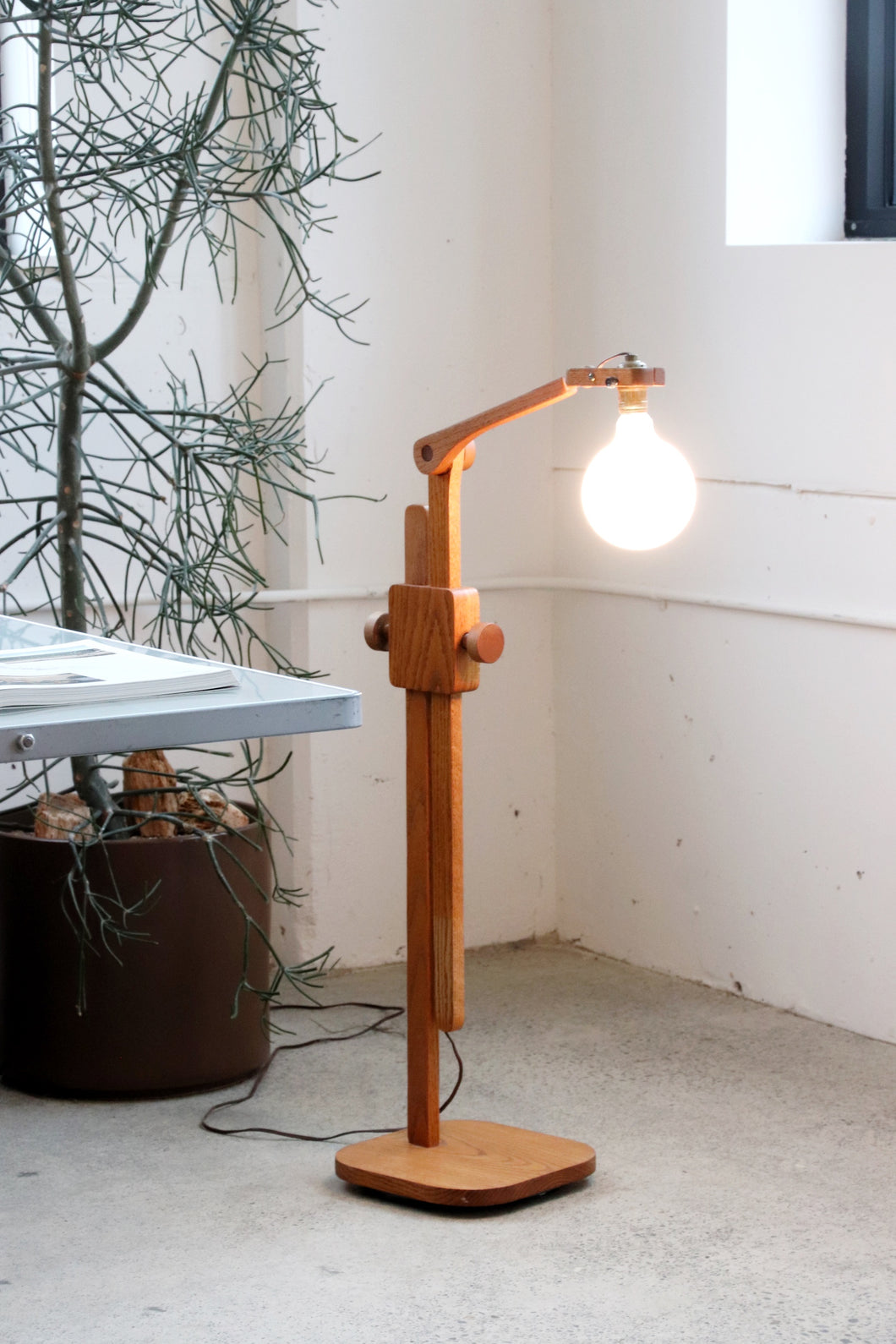 Articulating Oak Floor Lamp