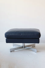 Load image into Gallery viewer, Navy Leather &amp; Chrome Swivel Ottoman By Meritalia
