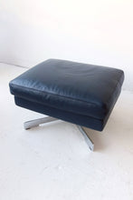 Load image into Gallery viewer, Navy Leather &amp; Chrome Swivel Ottoman By Meritalia
