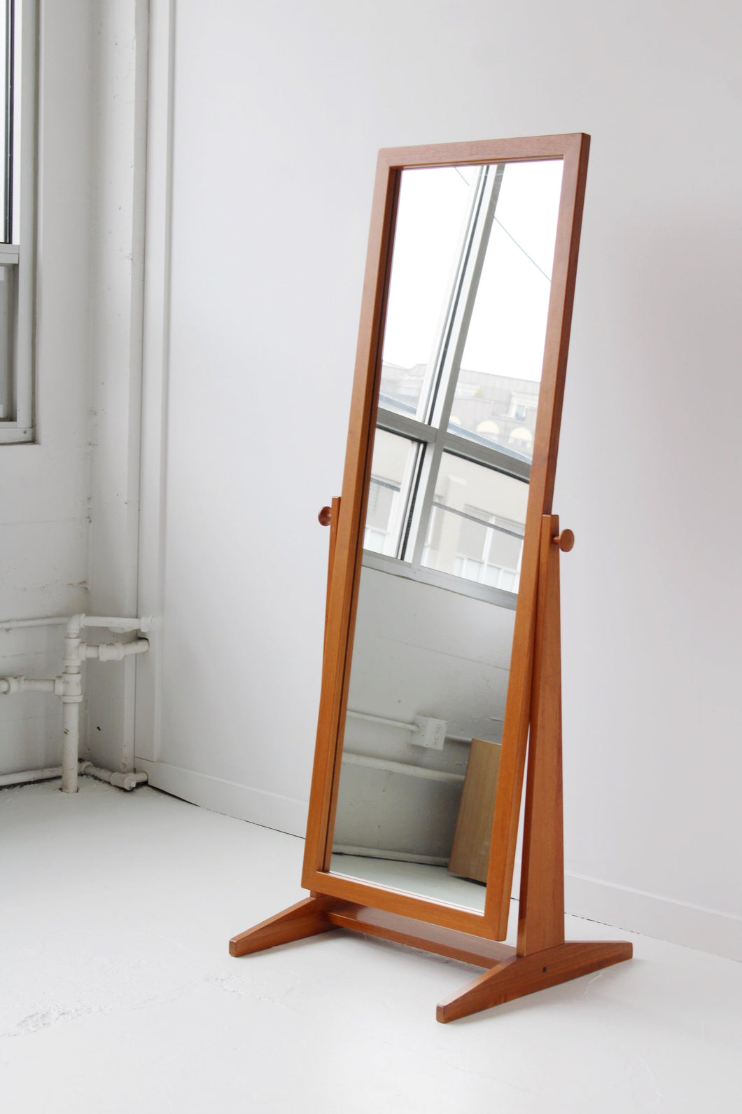 Danish Modern Teak Standing Mirror By Pedersen & Hansen