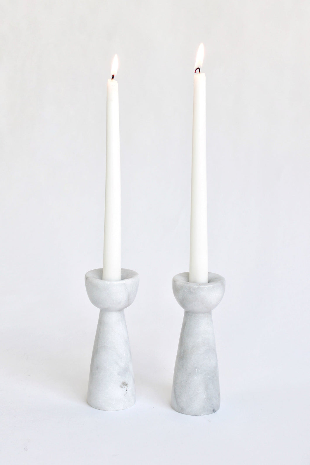 Pair Of Carrara Marble Candlestick Holders