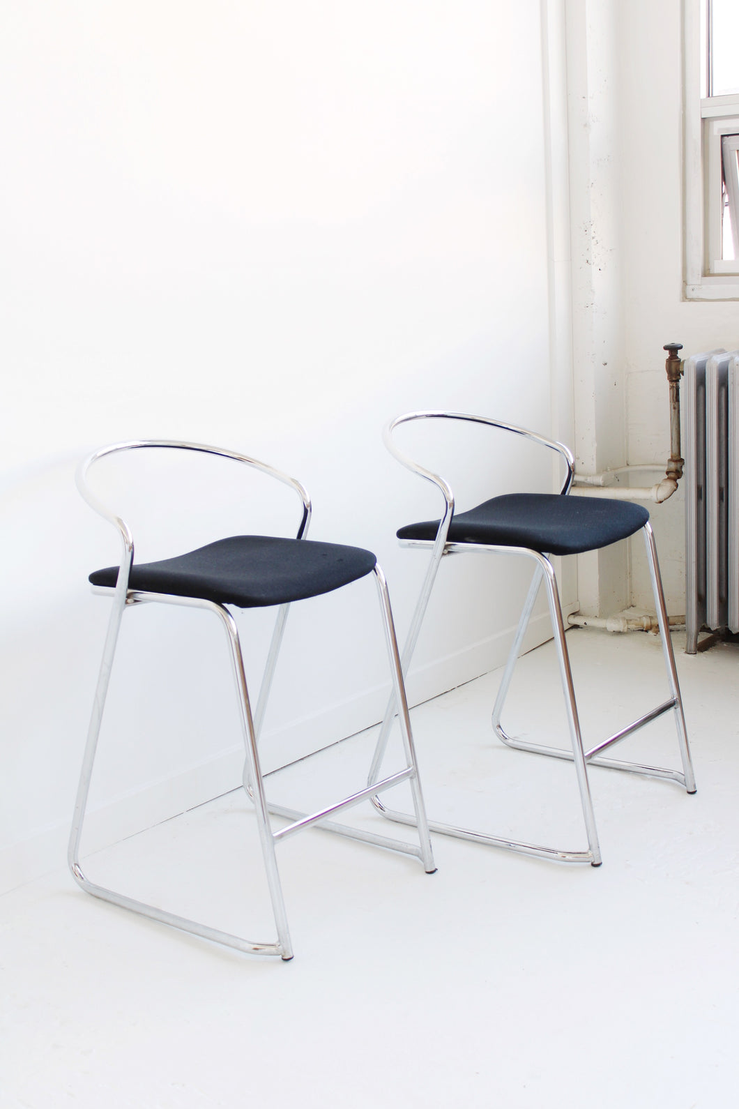 Pair Of Tubular Chrome Barstools By Lowenstein