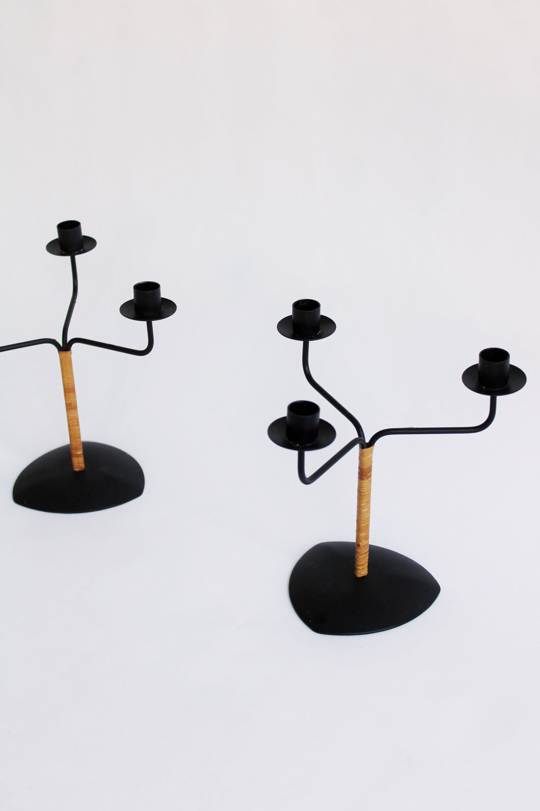 Rattan Wrapped Iron Candelabra